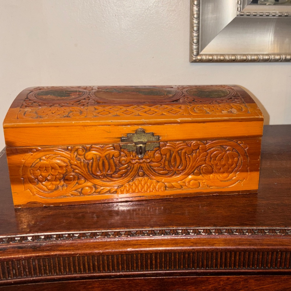 ✨SOLD✨Hand-Carved Wooden Jewelry Box in Warm Orange